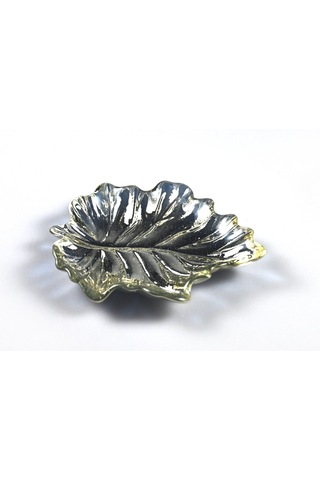 1 Adet Gümüş Kaplama Yaprak Cam Sosluk Sunumluk Çerezlik Tekli 14.5 Cm