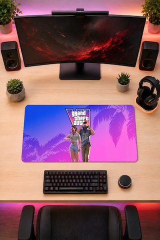 Gta 6 Gaming Oyuncu 90x40 Cm Mousepad Kaymaz Taban Xl Mousepad Gta21