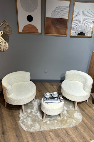 Elegant Comfort Çay Seti Ve Peluş Ikili Berjer & Puf Takımı - 3'lü Set