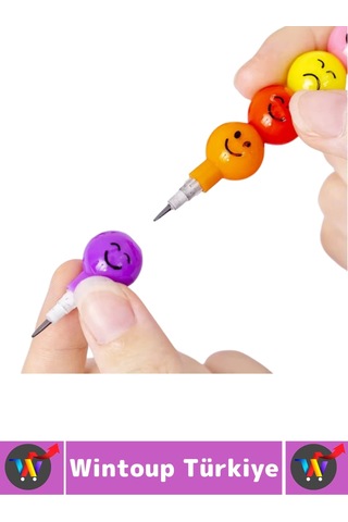 Eğlenceli Çocuk İlgi Çekici Okul Değiştirilebilir Uçlu Sevimli Emojili Yumurtlayan Kalem 4 Adet Çok Renkli