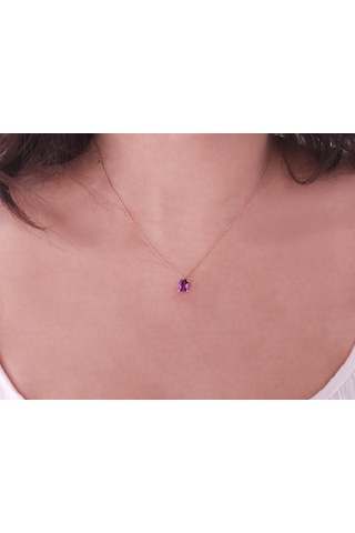 Sirius Oval Ametist Taşlı Esila Kolye 0802p0017