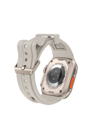 Watch 7 8 Se 45mm Redclick Krd-117 Hava Alabilen Delikli Metal Süslemeli Desenli Silikon Kordon