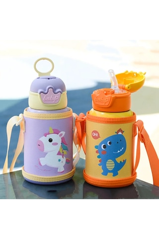 500 Ml Unicorn Çocuklar Termos Şişe Sevimli Çocuk Termal Su Diğer Sarı