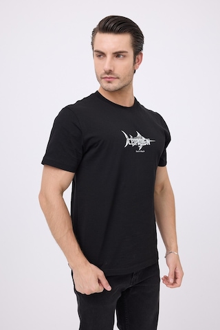Marıne Tee Deniz Temalı Ribana Bisiklet Yaka Pamuk T-shirt-3136 SIYAH