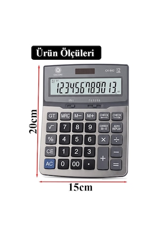 Hesap Makinesi Gri 15x20 Cm 1 Adet Cockpıt Ck-642 12 Haneli Büyük Boy Hafızalı Büro Masaüstü Hesap Makinası Gr