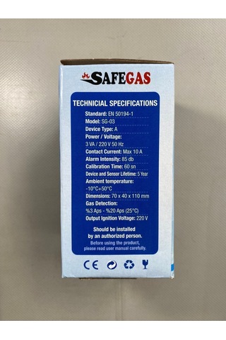 Safegas Doğalgaz Ve Lpg Gaz Alarm Cihazı Ve Dedektörü Sf-03
