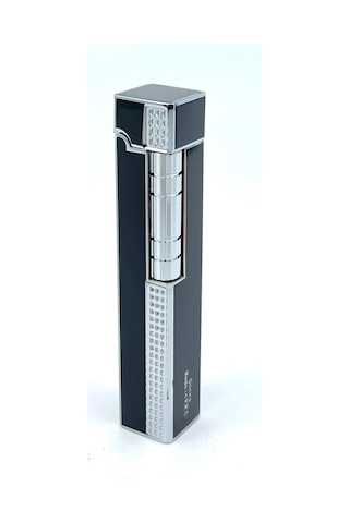 Slim Kare Metal Çakmak - Siyah/gümüş Renk - Taşlı Gazlı