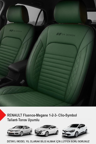 İstanbul Serisi Deri Oto Koltuk Kılıfı Renault Fluence-megan 1-2-3-clio-symbol-tailant-toros Yeşil
