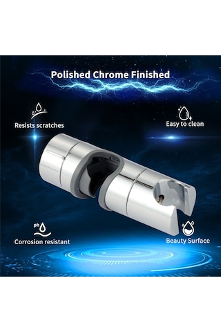 Geeroyoo Ayarlanabilir Duş Başlığı Tutucu - 18-25mm Kayar Çubuk İçin 360 Derece Dönebilir Krom Gümüş