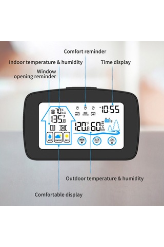 Hangfox Beyaz İç/harici Kablosuz Sıcaklık Nem Ölçer, Aydınlatmalı Büyük Ekran, 100m Sensör Aralığı, Konfor Göstergeli Hava Durumu Saati