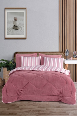 Comfort Set Yeni Nesil Wellsoft Yorganlı 3 Parça Çift Kişilik Soft Line Bordo Bordo