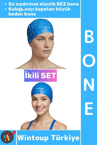 Bone Esnek Havuz Deniz Su Geçirmez Elastik Bez Kulağa Su Geçirmez Büyük Beden Saç Bonesi İkili Set Çok Renkli