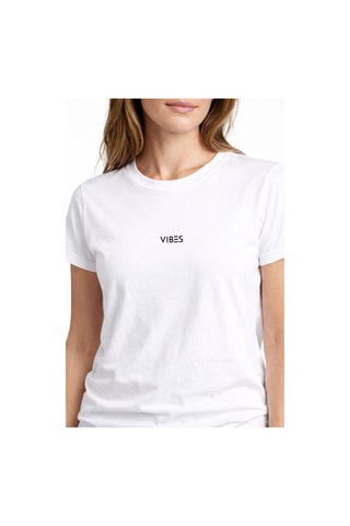 Vibes Minimal Baskılı Unisex Tişört %100 Pamuk Oversize Bisiklet Yaka Günlük T-shirt Beyaz