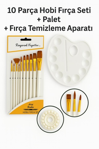 Sanatsal Kiti 10'lu Fırça & Palet & Fırça Temizleyici Profesyonel