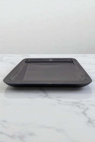 6'lı Metal Sade Sunum Tepsi Seti Paslanmaz Parlak Kare 22 Cm Gümüş