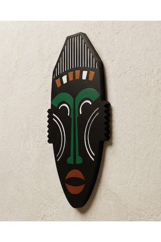 Afrika Tribal Ahşap Duvar Mask Mdf - Siyah Yeşil Klasik Kabile Maskı 1