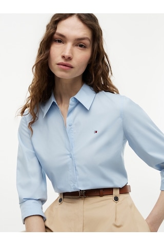 Tommy Hilfiger Ess Poplın Regular Shırt Kadın Mavi Gömlek - Ww0ww47169