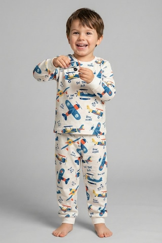 Zuzunga Time To Fly Beyaz Desenli Çocuk Pijama Takımı Beyaz