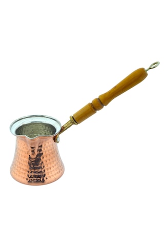 Ludıa Ahşap Saplı El Yapımı Dövme Bakır Cezve No4 Kahve Cezvesi