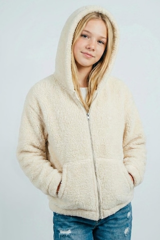 Breeze Kız Çocuk Polar Hırka Kapüşonlu Fermuarlı Cepli 8-14 Yaş, Krem Krem