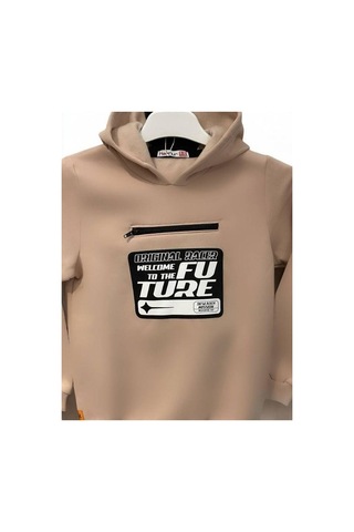 Cantoy Erkek Çocuk Önü Fermuarlı Cep Detaylı İçi Şardonlu Sweatshirt-15178 Bej