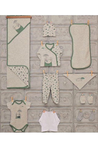 Bebitof Minilamb Şemsyeli Ayıcık 10'Lu Zıbın Set 17023 Yeşil Çok Renkli