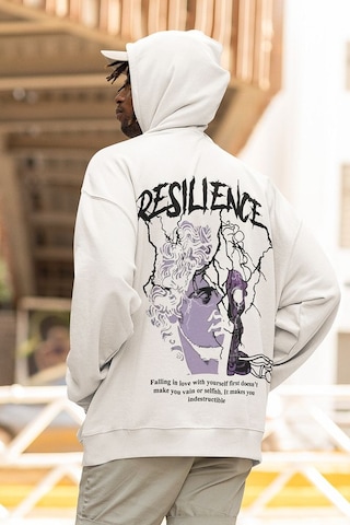 Sevbano Resilience Baskılı Unisex Oversize Tasarım Hoodie Beyaz