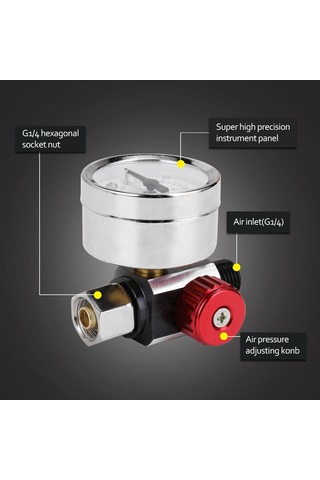 Vkemall Gümüş Manometreli 1/4" Hava Filtresi Ve Ayarlayıcı - Basınç Kontrolü, Su Ayırıcı, Hvlp Sprey İçin Uygun