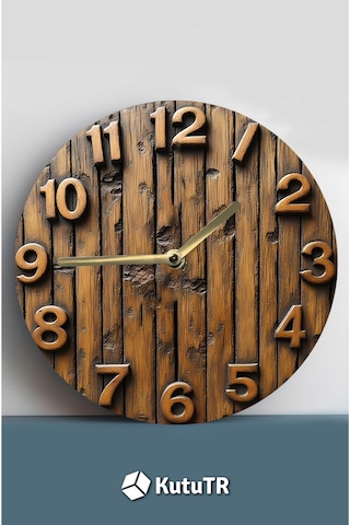 Rustik Ahşap Desenli 3d Görünümlü Mdf Duvar Saati 33 Cm Sdw86 Renkli