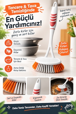 3'lü Pratik Fırça Seti - Banyo, Lavabo Ve Bulaşık Fırça Seti - Bulaşığa Ayrı Banyoya Ayrı Fırça