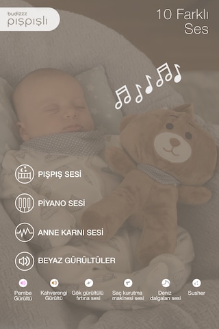 Budizzz Beyaz Gürültü Cihazı Bebek Uyku Arkadaşı Gri Fular Ay