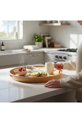 Mybru Yuvarlak Bambu Tepsi 2'li Set Ahşap