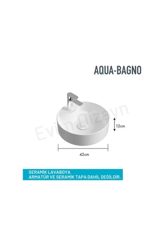 Aqua Bagno "bianzo" Tezgah Üstü Lavabo, Batarya Delikli, 42 Cm Beyaz