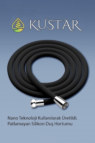 Kustar Nano Silikon Patlamaz Yırtılmaz Ezilmez Duş Hortumu 150 Cm Siyah Banyo Duş Hortumu Gri