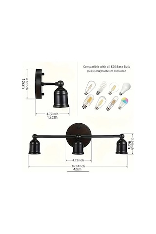 Xuweiwei 1 Adet Modern Vintage Endüstriyel Siyah Duvar Sconce Basit Gomulu Metal Alet E26 E27 Ampul Uygun Oturma Odasi Yatak Odasi Makyaj Masasi Otel Kafe Dekoru Ahşap