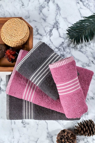 4 Lü Kadın Erkek Banyo Havlusu Takımı Oscar Mürdüm Antasit Renkli