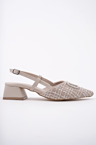 Muggo Jumani Sivri Burun Tokalı Arkası Açık Klasik Kısa Topuklu Kadın Ayakkabı Ten