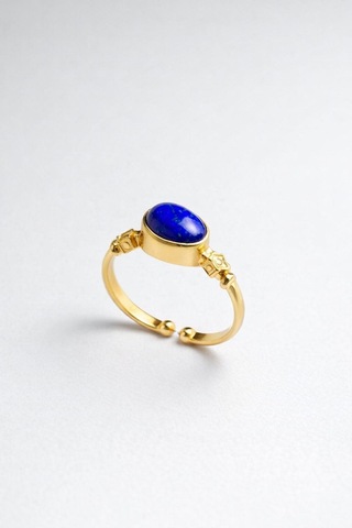Doğal Lapis Lazuli Taşlı Açık Uçlu Altın Kaplama Ayarlanabilir Kadın Yüzük Çok Renkli