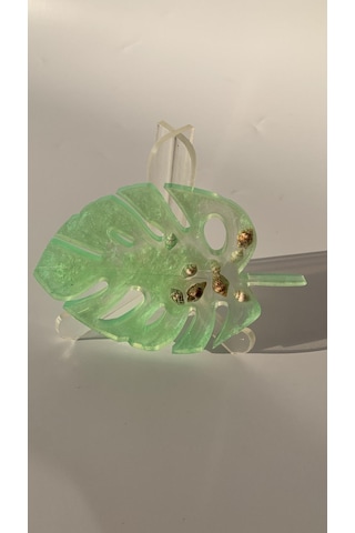 Fıstık Yeşili Renk İstiridye Süslü Yaprak Epoksi Bardak Altlığı Fıstık Yeşili