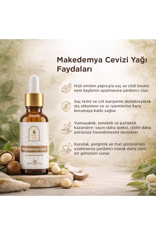 Makedemya Cevizi Yağı 30 Ml %100 Saf Nem Desteği & Saçta Yumuşaklık Sağlamaya Yardımcı Bakım Yağı