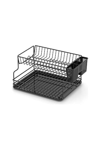 Teknotel İki Katlı Tabaklık Bulaşıklık Mat Siyah Kb005