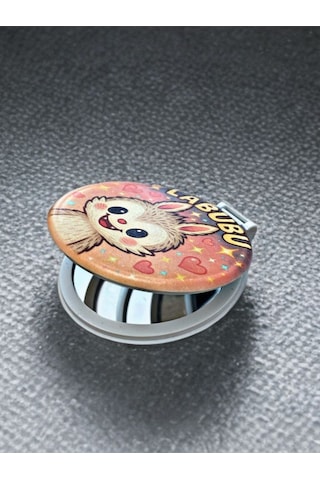 Labubu Temalı Plastik El Aynası. Çap: 9cm. Çift Taraflı Çok Renkli