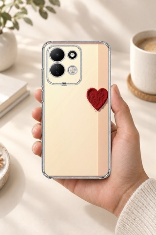 Redmi 17 4g/5g Uyumlu Krem Zeminli Kırmızı Kalp Baskılı Silikon Kılıf