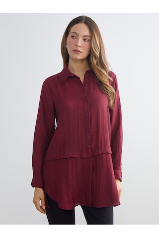 Lcwaıkıkı Classic Bordo Dokulu Kadın Gömlek Tunik
