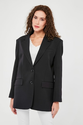 Siyah Kadın Düğmeli Oversize Blazer Ceket Siyah