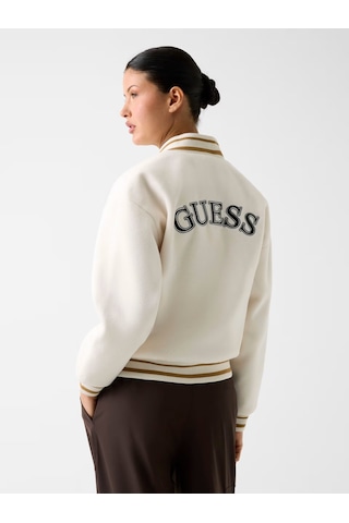 Guess Melton Tam Fermuarlı Kadın Bomber Ceket V6rl00wm072 Ekru