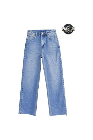 Vadon 1056 Kadın Yüksek Bel Pis Paça Wide Leg Jean Pantolon Mavi