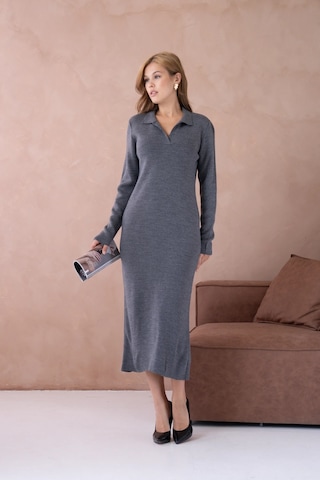 Kadın Polo Yaka Yamuşak Dokulu Maksi Boy Triko Elbise Antrasit