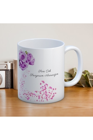 Seni Çok Seviyorum Anneciğim Baskılı 1 Adet Annelerin Gönlünü Fetheden Anneler Günü Hediyelik Kupa Mod2 Beyaz