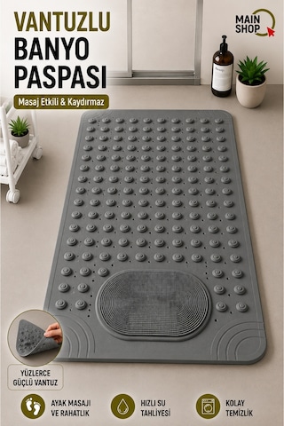 Mainshop Kaymaz Taban 2'li Set Banyo Paspas Takımı - 36x69,5 Cm Masajlı Duş İçi Mat & 38x58 Cm Sihirli Su Emici Paspas Çok Renkli
